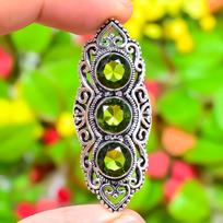 Natural Peridot Gemstone Handmade 925 Sterling Silver Gift Ring Size 7.5 G9R88 black