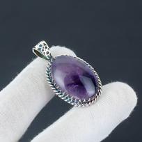 Ametisto pakabukas, Ametisto akmens rankų darbo 925 svarų sterlingų sidabro papuošalo pakabukas moteriškoms dovanoms, Ametisto akmens papuošalas jai 1.96 violetinė