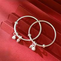 Zuyin 999 Ancient Method Hanging Lotus Pomeg Double Happiness Children's Baby Pure Silver Bracelet Push Pull Full Moon Gift Adjustable size