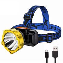 Nešiojamas LED priekinis žibintas, įkraunamas lauke, ant galvos tvirtinamas žibintuvėlis, avarinis žibintas, skirtas nakčiai žvejoti Headlight+USB cable+color box
