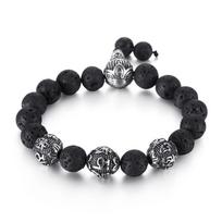 Men 'S Titanium Steel Six -Word Mantra Diy Bracelet Volcanic Stone Bracelet Accessories