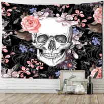 Psychedelic Skull Tapestry Grim Reaper Hippie Witchcraft Wall Hanging Abstract Wall Background Dormitory Decor 95x70cm white