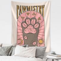 Cat Paws Tarot Tapestry Wall Hanging Witchcraft Bohemian Style Kawayi Hippie Girls Dormitory Home Decor 95x70CM beige