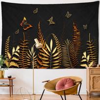 Gražus tulpių gobelenas Auksinis drugelis Palmės lapas Tropinių augalų dekoras Sieninis pakabinamas audinys Boho pledas Kilimas Mesti Jogos kilimėlis 95x70CM brown