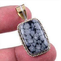 Natūralus Sniego Obsidiano Brangakmenis 925 Kieto Sidabro Dviejų Tonų Pakabukas 1,50  F3d58 gray