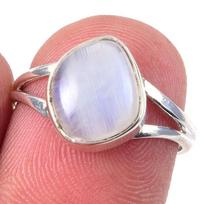 Natural Rainbow Moon Stone Gemstone Handmade 925 Sterling Silver Ring S.6 E1H01 white