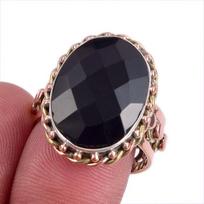 Natural Black Onex Gemstone Two Tone 925 Sterling Silver Jewelry Ring S.8 h6o55