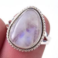 Natural Rainbow Moon Stone Gemstone Handmade 925 Sterling Silver Ring S.6 M3o43 gray