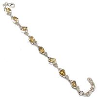 Natural Citrine Gemstone Handmade 925 Solid Sterling Silver Bracelet 7-8  q7y14 white