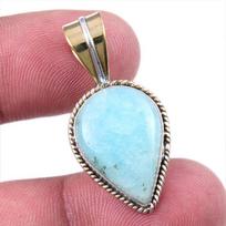 Natural Amazonite Gemstone 925 Solid Sterling Silver Two Tone Pendant 1.25  T1t36 white
