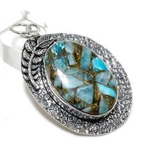 Natural Copper Amazonite Gemstone 925 Sterling Silver Jewelry Pendant 2.40  f8O25