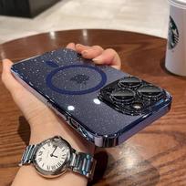 Luxury Electroplated Glitter Clear Phone Case For iPhone 11 12 13 14 15 Pro Max Plus Magnetic Wireless Charge Bumper Cases Cover For iPhone 14Plus gray