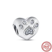 New Real 925 Sterling Silver Cute Cat Dog Paw Print Beads Pendant Fit Original  Charms Bracelet Fashion DIY Jewelry Women white