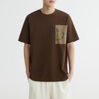 Quick Drying Ice Silk Cotton Coolness and Cooling Effect Smiling Face Short Sleeved T-shirt for Men's Summer Slightly Loose Trend Half Sleeved T-shirt M kava