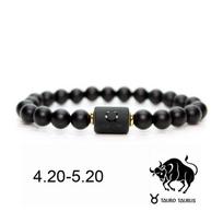 12 žvaigždynų Hombre Agatas Akmens karoliukai Juvelyriniai aksesuarai Unisex natūralių papuošalų apyrankė 01 Taurus black