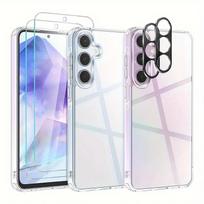 5IN1[2+2+1] Samsung Galaxy A05 A05S A15 A25 A35 A55 A14 A24 A34 A54 5G skaidrus minkštas TPU dėklas + grūdinto stiklo ekrano apsaugos + kameros objektyvo apsaugos Samsung A55 gryna