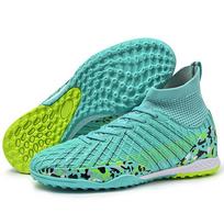 Football Shoes High-top Elastic Socks PVC Rubber Soft Bottom TFFootball Shoes Men's Special Children Competition Training Football Shoes 33 žalsvai mėlyna