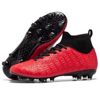 Football Shoes 32-45 UNISEX Football Boots Solid Color High-top Long Nail Lace-up High Elastic Socks Training Art Grassland Children Football Boots 32 raudona