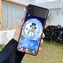 Case For Samsung Galaxy Z Flip 3 5G 4 Black Hard Luxury Phone Cover ZFlip4 Fall Prevention Fashion PC Shell Christmas Snowman Samsung Z Flip 5G gray