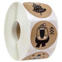 500 vnt. / ritinys Apvalūs Kalėdiniai gyvūnų lipdukai Voko antspaudo lipdukas 500pcs/roll beige