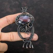 Mexican Laguna Lace Agate Pendant Copper Wire Wrapped Gemstone Pendant Copper Jewelry Handmade Pendant Wire Wrapped Jewelry Pendant For Gift
