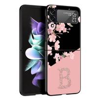 Rožinis raidžių gėlių telefono dėklas Samsung Galaxy Z Flip 3 4 5 sulankstomam mobiliajam telefonui Samsung Z Flip3 Flip4 Flip5 PC kietas dėklas Samsung Z Flip gray