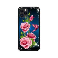 Black tpu case for iphone 5 5s se 2020 6 6s 7 8 plus x 10 XR XS 11 12 mini pro MAX back Red butterfly on Roses flower Clear iphone 7 8