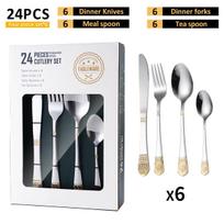 Stainless Steel Tableware Set 24-piece Crown Head Gold Handle Household Knife Fork and Spoon YSH-50-24PS sidabras