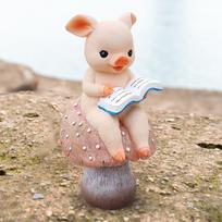 Gyvūno sodo statula Vejos ornamentas Dekoratyvi knygų lentynos figūrėlė iš dervos, Grybo skulptūra Bunny beige