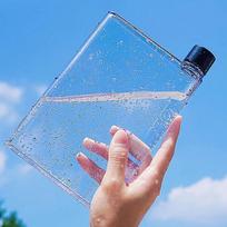 1PC Clear Reusable Slim Flat Water Bottle 420ml Transparent Portable Cup for School Sports Travel Drinkware 420ML gray
