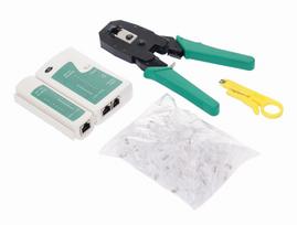 Tinklo įrankių rinkinys su testeriu, spaustuvu ir RJ45 kištukais KD10882