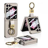 Žiedo laikiklis telefono dėklas, skirtas Samsung Galaxy Z Flip 6 5 4 3 Flip6 Flip5 Flip4 Flip3 5G matinio plastiko kietas apvalkalas Itin plonas smūgiams atsparus apsauginis dangtelis Galaxy Z Flip4 gray