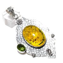 Baltic Amber, Peridot Gemstone 925 Sterling Silver Jewelry Pendant 3.23  m1F02 yellow