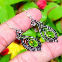 Peridoto brangakmenio rankų darbo 925 svarų sterlingų sidabro papuošalas Auskaras 2,01  w5s55 black