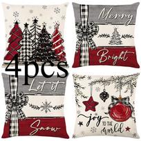 Winter Snowman Joy Snowflake Christmas Throw Pillow Covers, 18 x 18 Inch Xmas Tree Winter Holiday Cushion Case Decoration for Sofa Couch Set of 4 45cm*45cm black