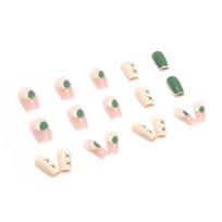 Blue-Green Gradient Thin Line Short White Fake Nails Nail Nail Patch Jelly Glue Patch