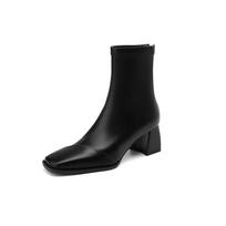 Krazing Pot Microfiber Square Toe Winter Thick High Heels Modern Short Boots Women Size 42 Office Lady Stretch Ankle Boots 34 juoda