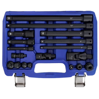 Smūginių prailgintojų ir adapterių rinkinys 1/4"+3/8"+1/2" 18vnt.