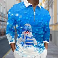 Polo marškinėliai Vyriški ilgomis rankovėmis mielas sniego senelis Spausdinti Nauji vyriški polo marškinėliai ilgomis rankovėmis marškinėliai su užtrauktuku viršuje 7XL juoda
