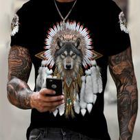 Plus Size Mens Feathery Wolf Graphic T-shirt - Lightweight Summer Style Trendsetters S gray