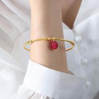 French Retro Light Luxury Temperament Smooth Plain Ring Agate Natural Stone Pendant Bracelet Titanium Steel Gold-plated Open Bracelet Female white