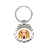Auksaspalvis retriveris - geometrinis raktų pakabukas su nuotrauka ir užrašu Art-Dog balta