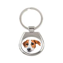 Džeko Raselo terjeras - geometrinis raktų pakabukas su nuotrauka ir užrašu Art-Dog balta