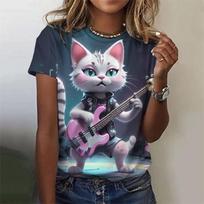 3D Spausdinti Elektrinės Gitaros Katės Marškinėliai Moterims Madingi Gyvūnų Grafikos Trumpomis Rankovėmis Vasariniai Harajuku Laisvi Marškinėliai Apvalia Kaklo Marškinėliai 6XL white