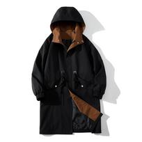 Spring and Autumn Windbreaker Medium Length Coat Hooded Drawstring Loose Solid Color Windbreaker Fashion Casual Men's Wear L juoda