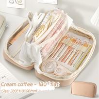 Big Capacity Canvas Pencil Case Pen Holder Large Storage Pouch Organizer Bag for Student  School Office Stationery Supplies beige