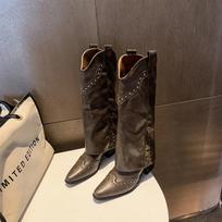 New Winter Woman Thigh High Boots Fashion Zippers Long Knight Booties Ladies Thick Solec Thick Heels Pointed Toe Mid-Calf Botas 40 black