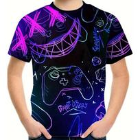 3D GamePad printed T-shirts for boys and girls, summer breathable casual short sleeved T-shirts 150 tamsiai mėlyna spalva