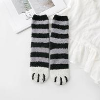 3/1pairs Cat Paw Print Socks Winter Warm Thicken Fluffy Stocking Women Girls Black White Coral Fleece Home Floor Sleeping Sox gray