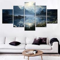 5 plokščių sieninė drobės paveikslo tapyba Gamta Alpių ežeras Mėnesienos tapetai Namų dekoratyvinis plakatas Miegamojo freskai Modernus menas Be rėmo 20x35cm*2  20x45cm*2  20x55cm*1 No Frame gray